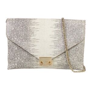 Loeffler Randall Leather Snakeskin Clutch Crossbody Chain Handbag